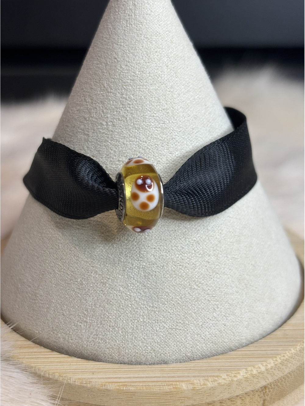 Pandora Glass Bead Charm with Yellow and White lady bug Design